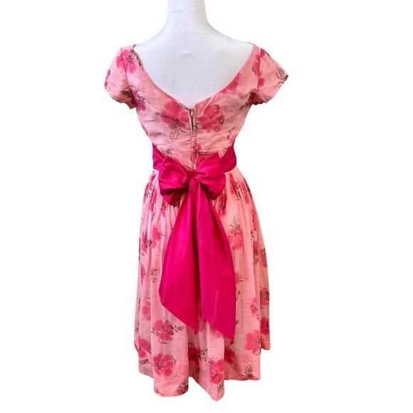 SOLD SOLD SOLD 1950s Jane Parker Vintage Pink Floral Bow Betty Dress - Picture 3 of 12